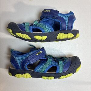 Uovo Boys Size 1.5 Athletic Hiking Shoes Hook &Loop Fastener Green Blue